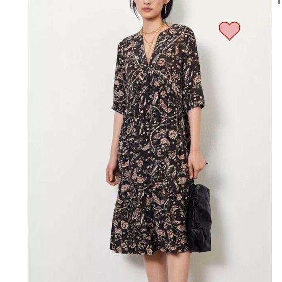 NEW ba&sh Cherry Printed Midi Dress Carbone Size Medium - Picture 3 of 14